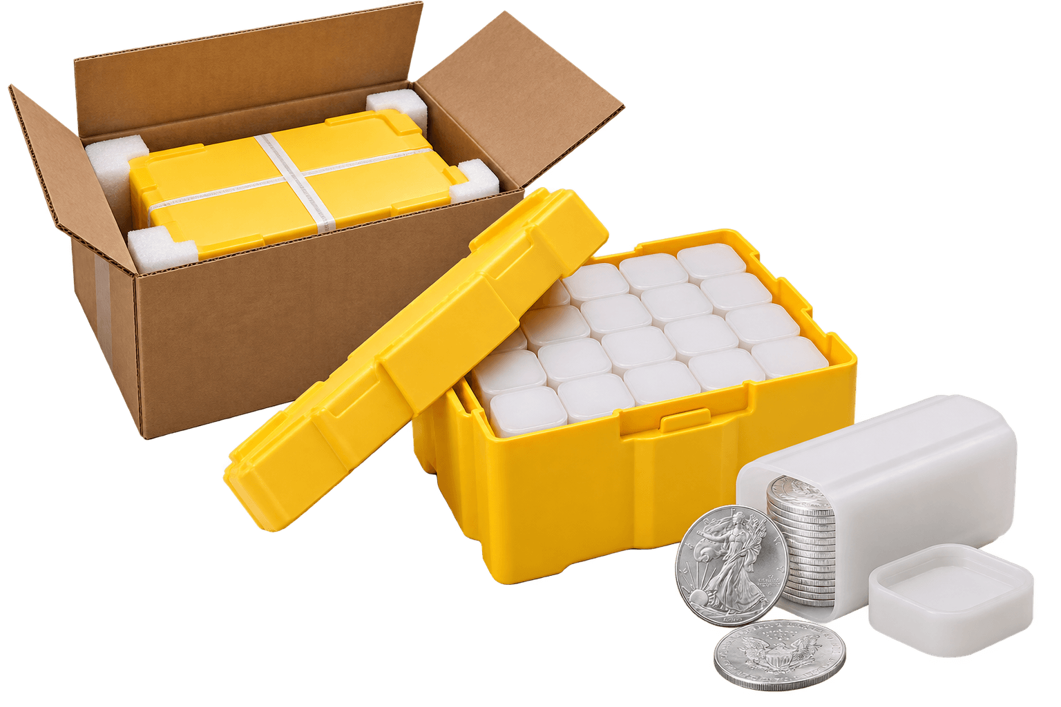A Royal Mint Monster Box with its coin tubes
