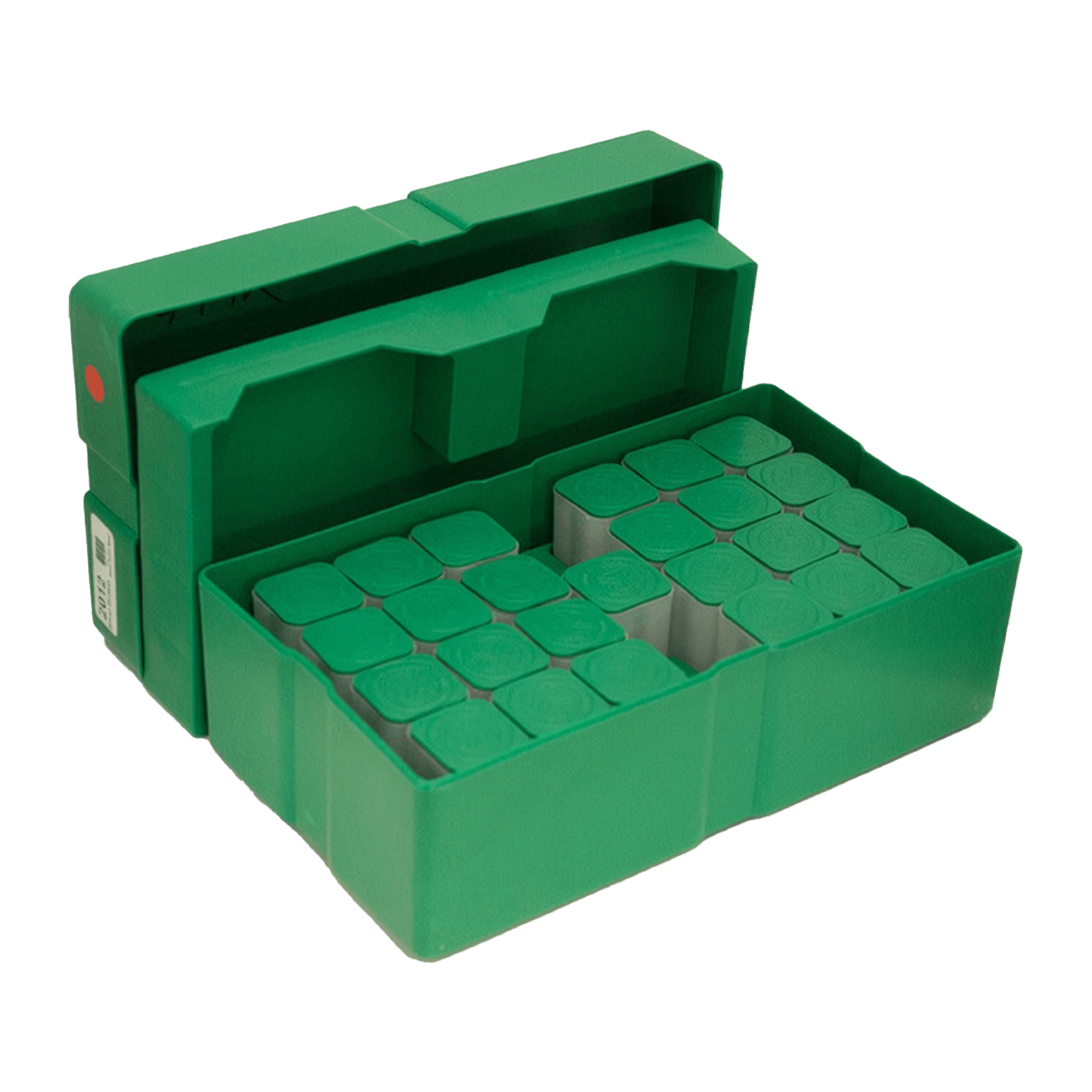 An open U.S. Mint Monster Box with its sealed coin tubes
