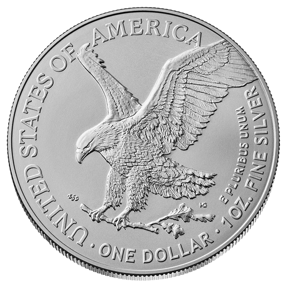 Obverse and reverse of an American Silver Eagle coin